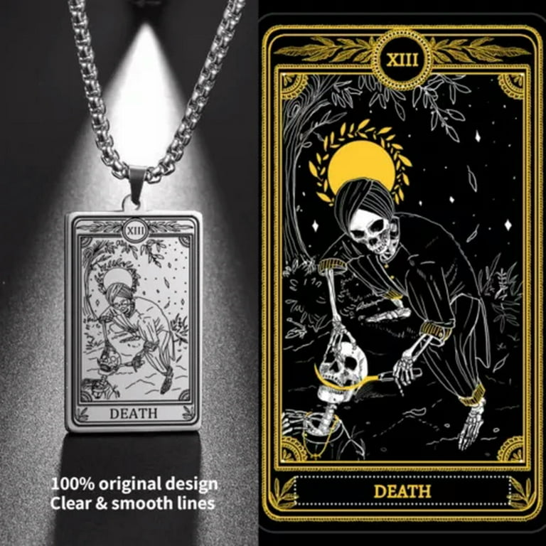 EOEMY Skeleton Marigold Tarot Necklaces Major Arcana Stainless