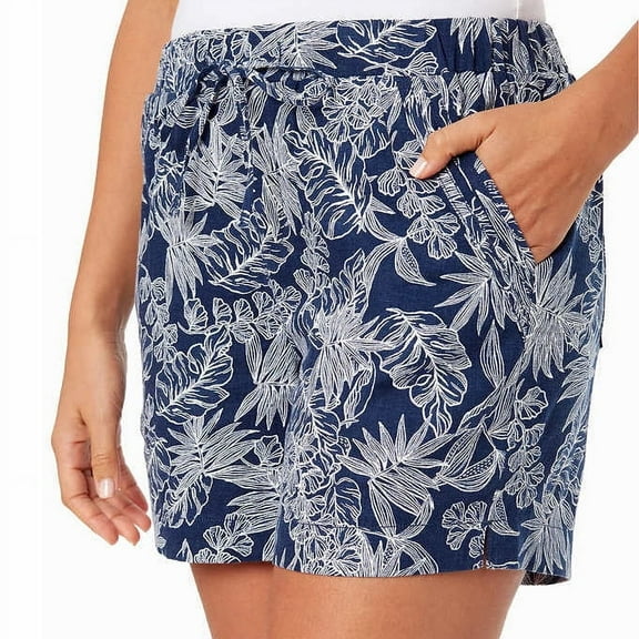 Briggs Ladies' Linen Blend Pull-On Short Size: M, Color: Navy Print