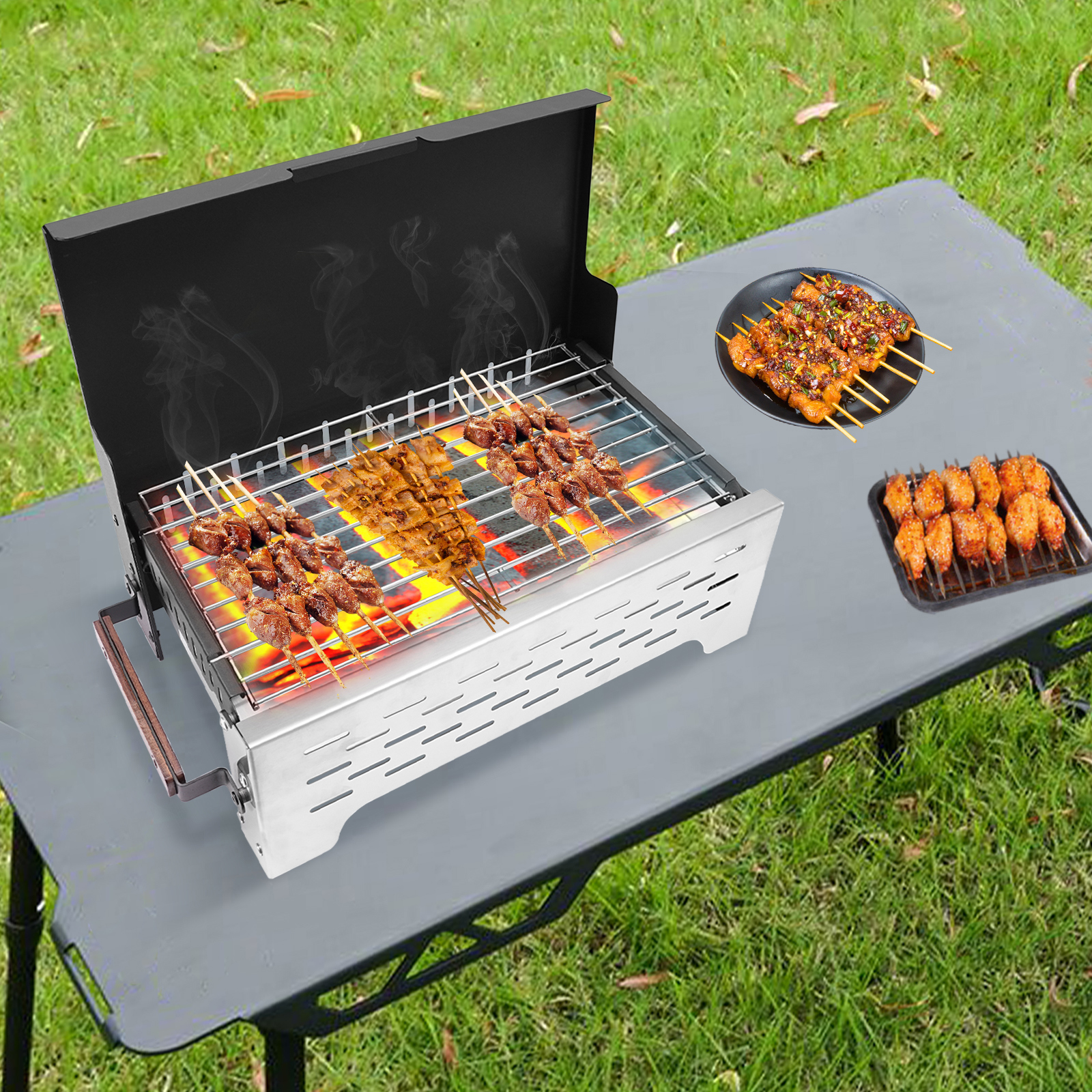 ToppiJoy Portable Charcoal Grill Stainless Steel, Countertop Folding Camping Grill Outdoor BBQ Grill for Outdoor Cooking Camping Garden