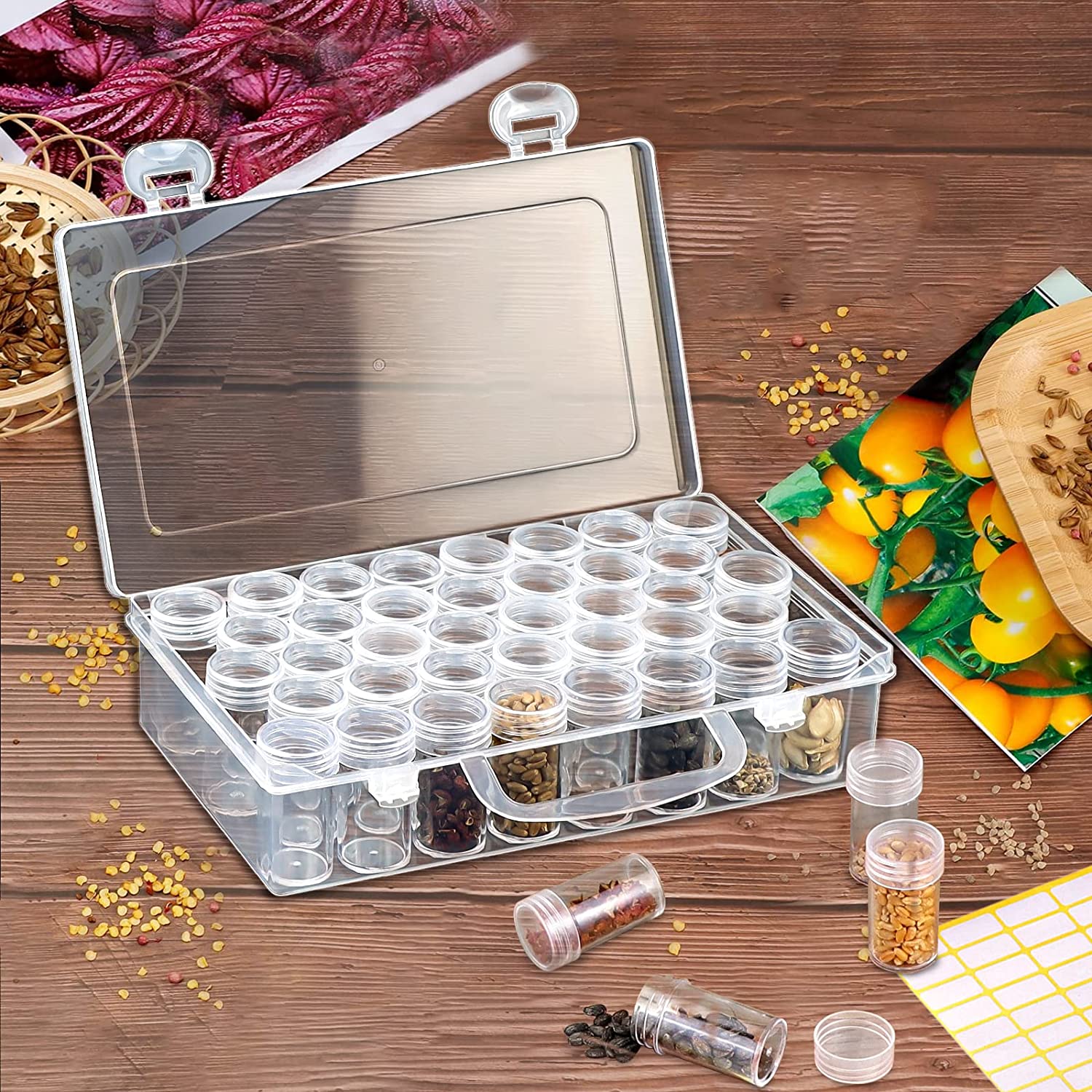 XILONG 60 Slots Plastic Seed Storage Box, Seed Storage Organizer with