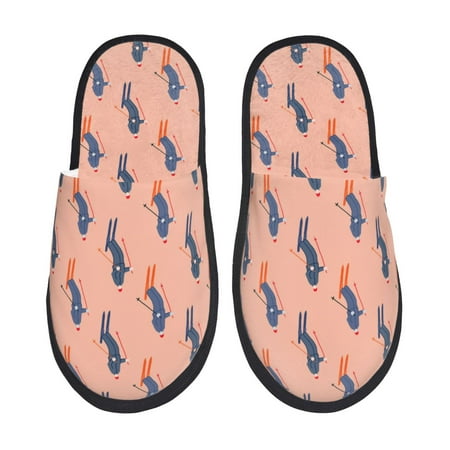 

Fuzoiu Winter Skiing Adventure Print Unisex Furry Slippers Plush Indoor Shoes Trendy House Slippers Anti-Skid EVA Sole House Shoes for Home Office and Travel -Medium