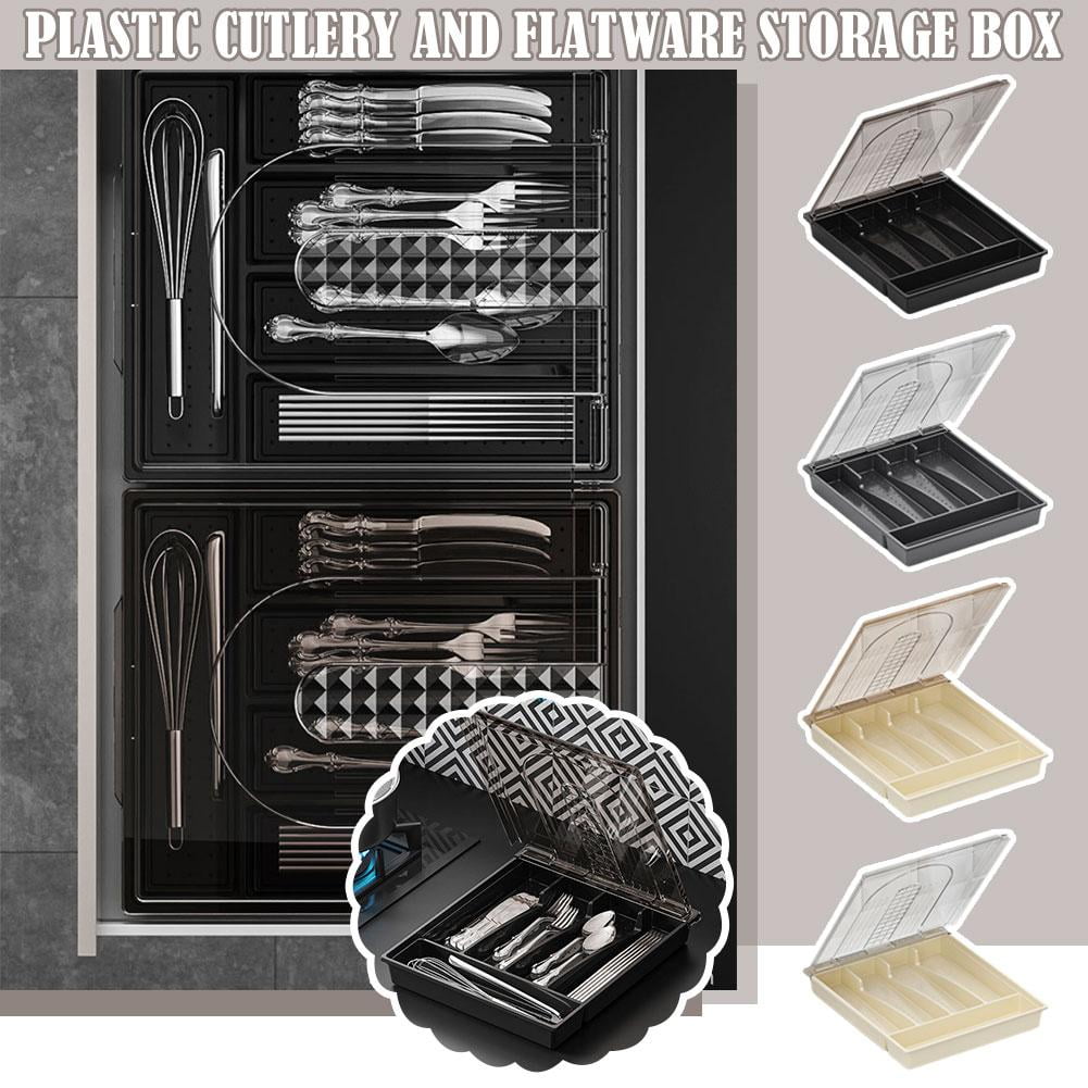 5-Compartment Cutlery Organizer Box with Lid for Kitchen Drawer Dust-Free Storage Portable and Universal Fit