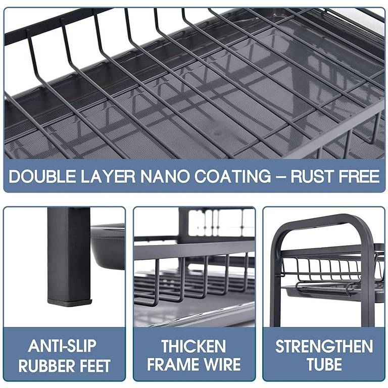 Dish Drying Rack, Carbon Steel 2-Tier Dish Rack with Utensil Holder, C –  wallqmer