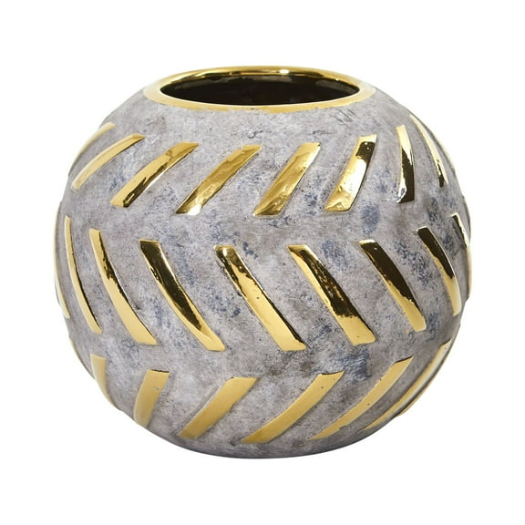 Nearly Natural 6" Traditional Regal Round Stone Vase with Gold Accents