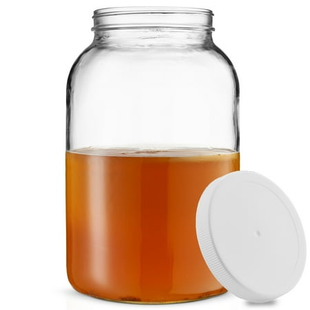 ShopoKus 1-Gallon Glass Jar Wide Mouth with Airtight Plastic Lid - USDA Approved BPA-Free Dishwasher Safe Mason Jar for Fermenting, Kombucha, Kefir, Storing and Canning Uses, Clear
