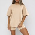 thumbnail image 2 of vigerkar Womens 2 Piece Sets Summer Outfits 2025 Two Piece Lounge Set Matching Clothing Oversized Tshirts Pajamas Beige, M, 2 of 9