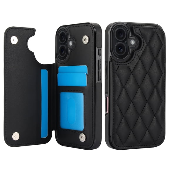 Corliven for iPhone 17 Case, PU Leather TPU Protective Cover with Credit Card Slot, Shockproof Wallet Phone Case, Shock Absorbing Card Holder Case, Black