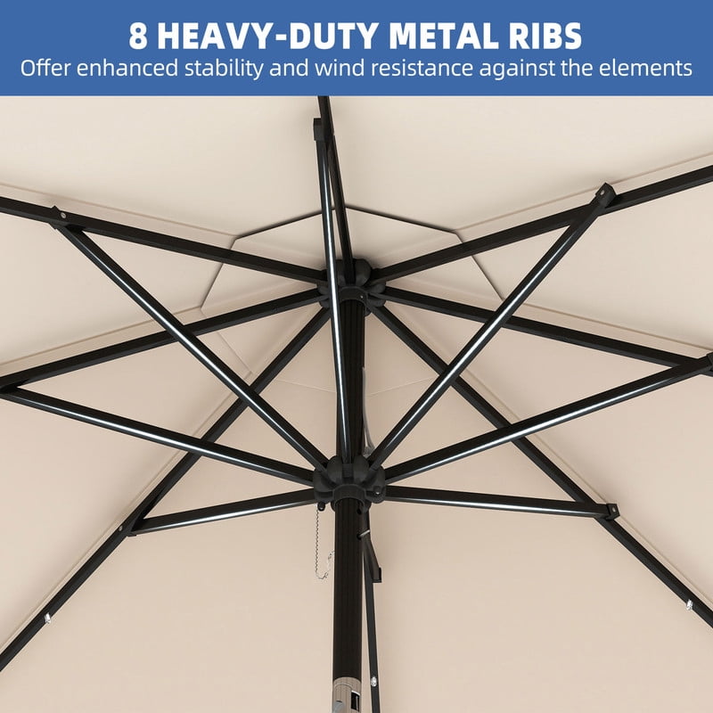 LIVIZA 10 Ft Solar Patio Umbrella with 24 LED Light, Outdoor Umbrella with 8 Reinforced Ribs for Garden, Backyard, Pool,Beige