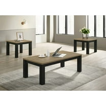 Brown Black 3-Piece Living Room Table Set with Wooden Top and Rectangular Coffee Table