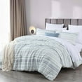 thumbnail image 3 of Chezmoi Collection 7-Piece Boho Clip Jacquard Bed in a Bag Set Queen Size, Teal Blue White Striped Soft Textured Lightweight Comforter Bedding for All Season with Bed Sheets Set, 3 of 9