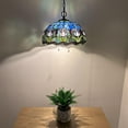 thumbnail image 2 of Tiffany Pendant Lights Fixture Blue Purple Stained Glass Tulips LED Bulb Included for Dining Room Hotel Restaurant Cafe 16"W*16"D*75"H, 2 of 6