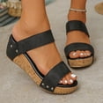 thumbnail image 4 of Rokment Women's Polka Dot Cork Footbed Slip on Dress Sandals Retro Beach Casual Leather Open Toe Platform Wedge Chunky Heels Slides Comfortable Backless Walking Summer Shoes Black Size 6.5, 4 of 6