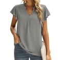 thumbnail image 2 of HAPIMO Women's Fashion Shirts Solid Color Print Tops Comfy Casual Loose Blouses Regular Fit Clothes for Girls Ruffle Sleeve Tees V-Neck T-shirt Gray XL Discount, 2 of 9
