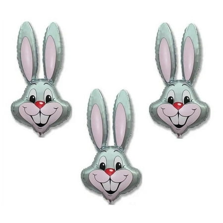 3 Count 37" GRAY GREY Rabbit Bunny Head Shaped Easter Basket Gift Stuffing Foil Mylar Balloon