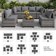 thumbnail image 4 of MOLIBYME 7 Pcs Outdoor Patio Furniture Set, Modular Outdoor Sectional Wicker Conversation Set, Rattan Sofa Set with Glass Table and Washable Cushion Covers, Gray, 4 of 10
