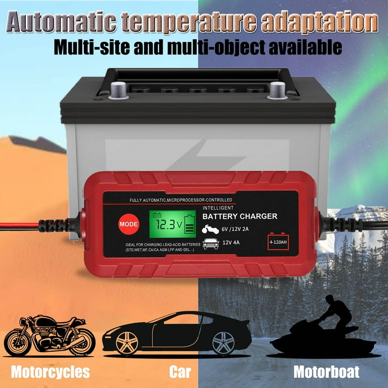 Intelligent charger for 6V and 12V vehicle batteries with LCD display