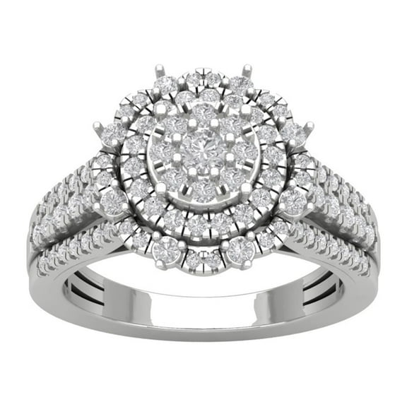 Araiya 10K White Gold Diamond Double Halo Ring (1 cttw, I-J Color, I2-I3 Clarity), Size 7