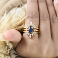 thumbnail image 5 of Vintage Sapphire Ring Set Oval Cut Blue Sapphire Engagement Ring Set Yellow Gold Moissanite Ring Enhancer Promise Ring Set Sapphire Bridal Set, 5 of 6