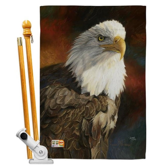 Breeze Decor BD-WL-HS-110060-IP-BO-D-US12-AL 28 x 40 in. Portrait of an Eagle Nature Wildlife Impressions Decorative Vertical Double Sided House Flag Set with Pole Bracket Hardware