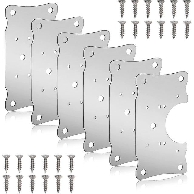 Placa de reparación de bisagras de 6 piezas con agujeros y tornillos, placa de bisagra de acero inoxidable para reparación de gabinetes, muebles de madera