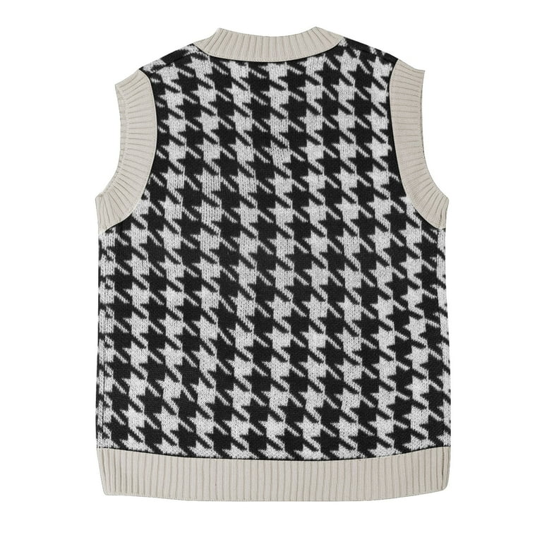 Sleeveless Sweater Houndstooth Print Sweater Vest Sleeveless