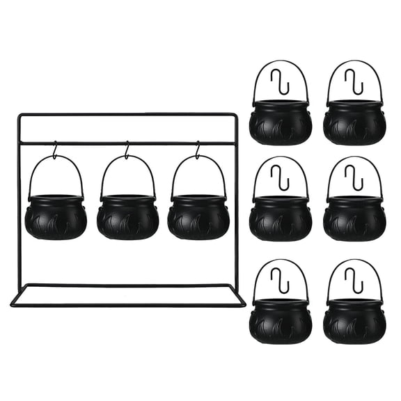 3/6/9Pcs Metal-Stand Witches Cauldron Set With Flame Design For Halloween Treat Displays & Tabletop Decor