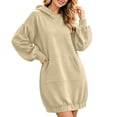 thumbnail image 5 of Karymi Summer Dresses for Women 2026 Solid Oversized Hoodie Dress, V Notch Neck Lantern Puff Long Sleeve Kangaroo Pocket Elastic Hem Sweatshirt Tunic Dress, 5 of 8