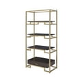 thumbnail image 4 of Wood and Metal Bookshelf with Shelves and Drawer, Brown and Gold, 4 of 5