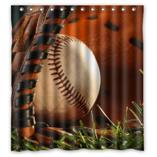 HelloDecor Baseball with Vintage Baseball Glove Picture Shower Curtain