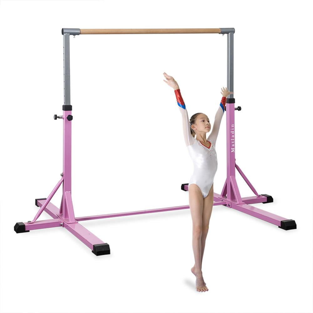Upgraded Junior Training Bar Matladin Gymnastic Horizontal Bar Ideal for Gymnasts 1-4 Levels Added Stability Height Adjustable 3~5 ft 300 lbs Weight Capacity 