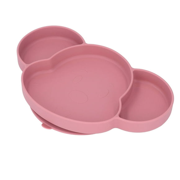 Baby Food Dish, Cute Bear Shape Baby Suction Plate Skid Resistance Thick Edge 3 Dividers For Baby Pink