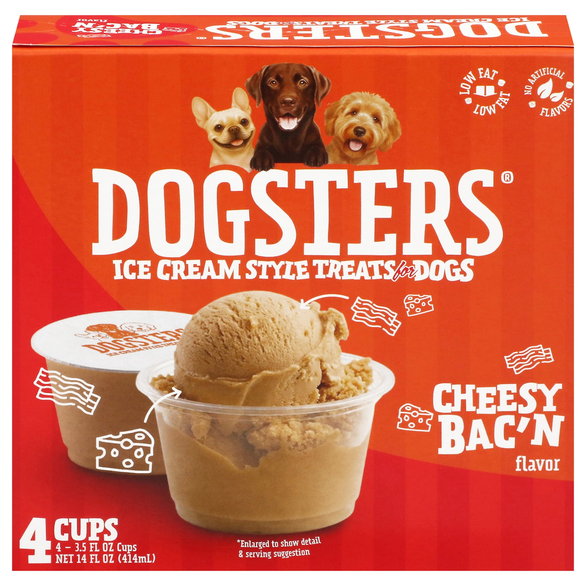 Dogsters Ice Cream Style Cheesy Bac'n Flavor 3.5 fl oz Cup, 4 Count