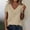Khaki, variant on Women's Casual Short Sleeve V Neck Top Loose Fit Ruched Bust Detail Solid Color Summer Blouse Purple