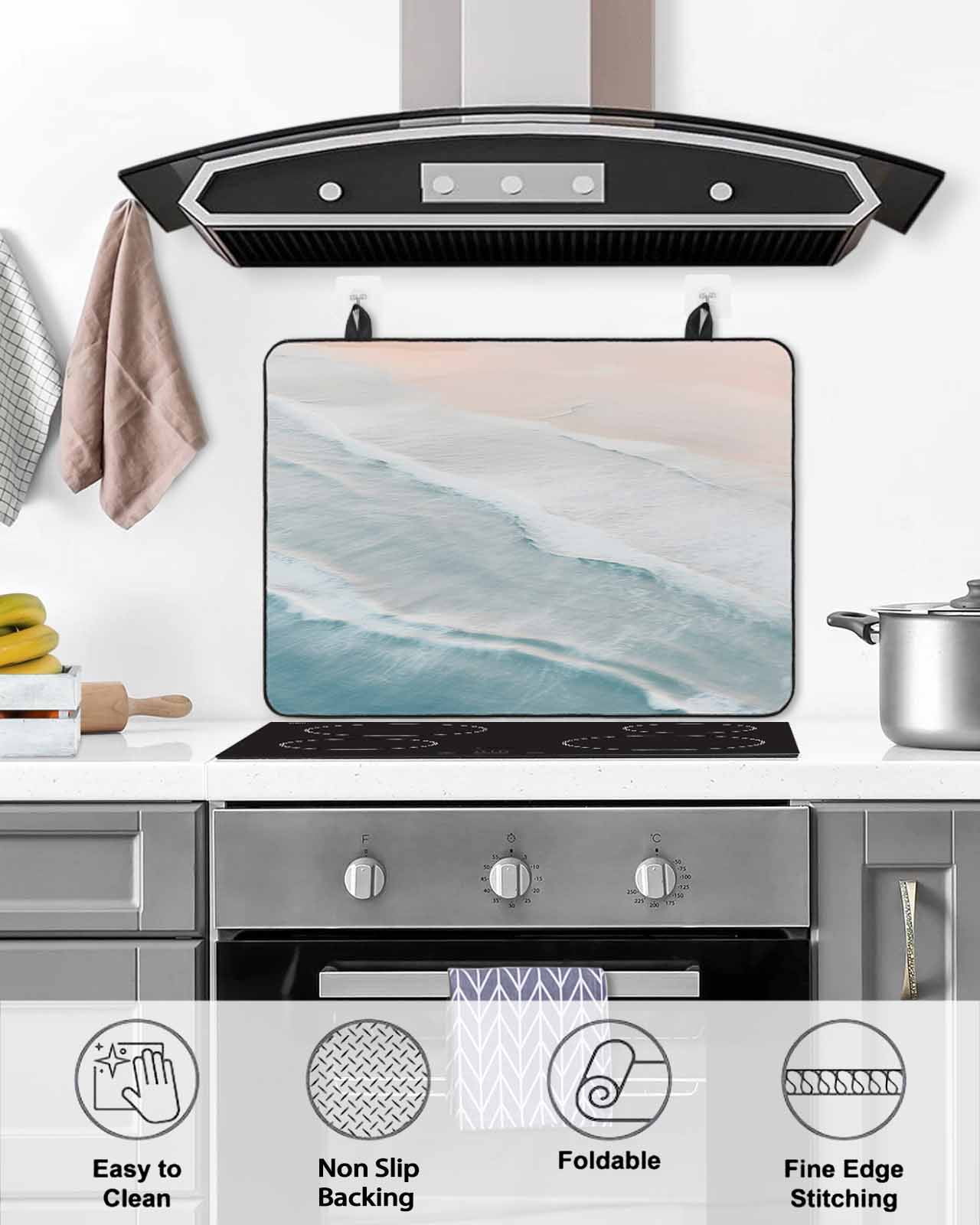 nqOlkjepod Large Induction Cooktop Protector Mat 36"x21", Beach Coastal Stove Top Covers for Electric Stove, Blue Nautical Summer Ocean Seaside Stove Burner Cover Mats, Glass Top Stove Cover