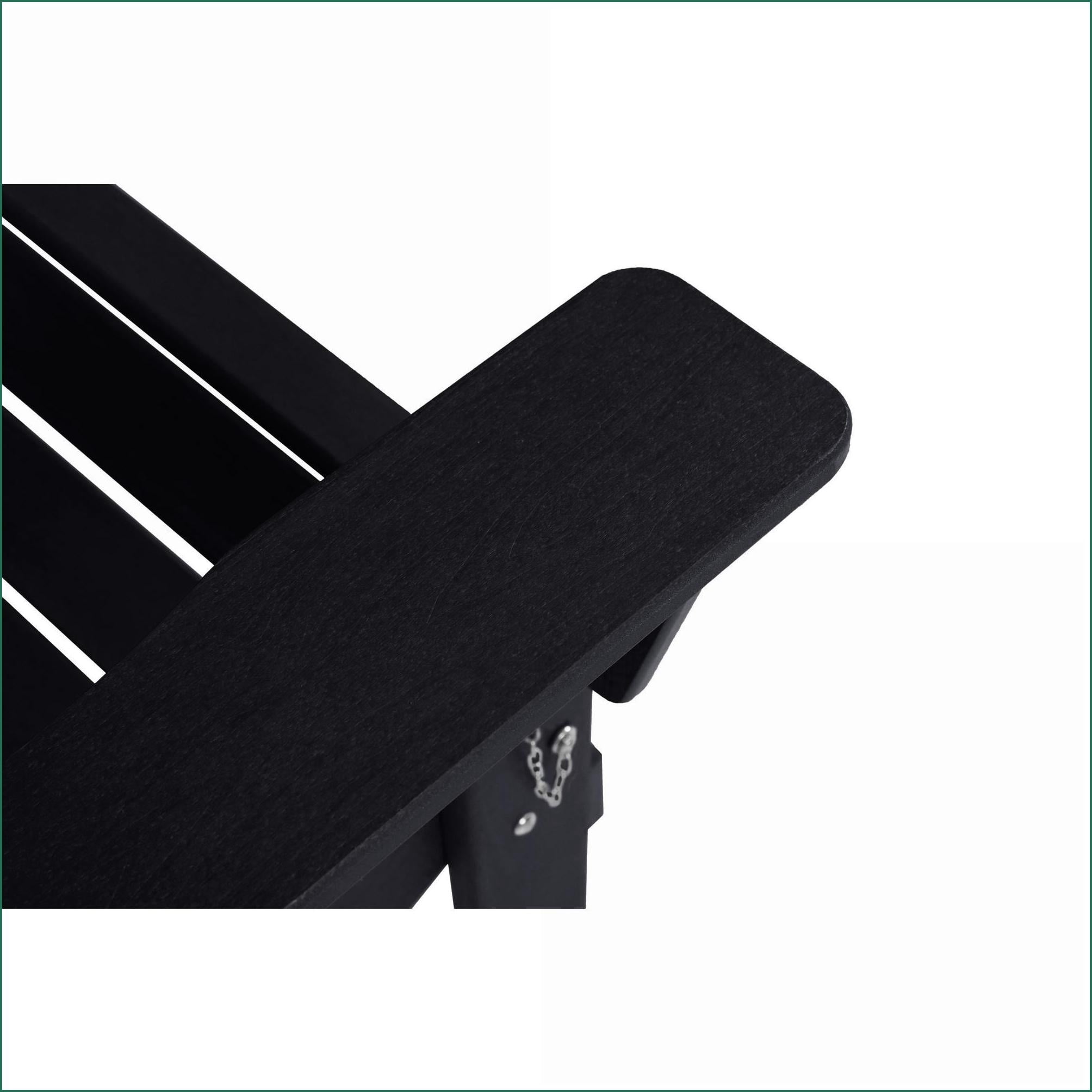 Outdoor Folding Adirondack Chair with Dual Cup Holder, Wood Texture | Black | HDPE