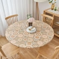 thumbnail image 2 of Round Elastic Edged Vinyl Tablecloth with Flannel Backing \u2013 Waterproof Oil-Proof PVC Fitted Table Cloth Plastic Cover (Fits Tables up to 40" - 44" Diameter), 2 of 4