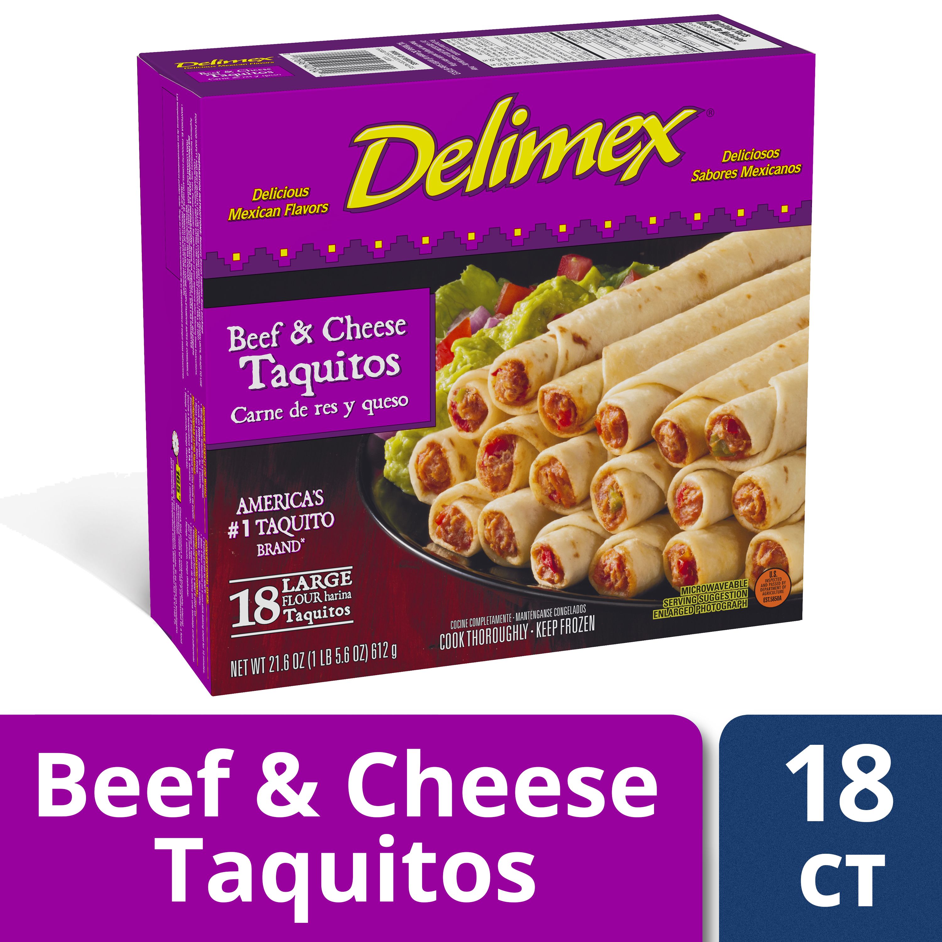 Delimex Beef & Cheese Flour Taquitos, Frozen Appetizer, 18 ct 21.6 oz