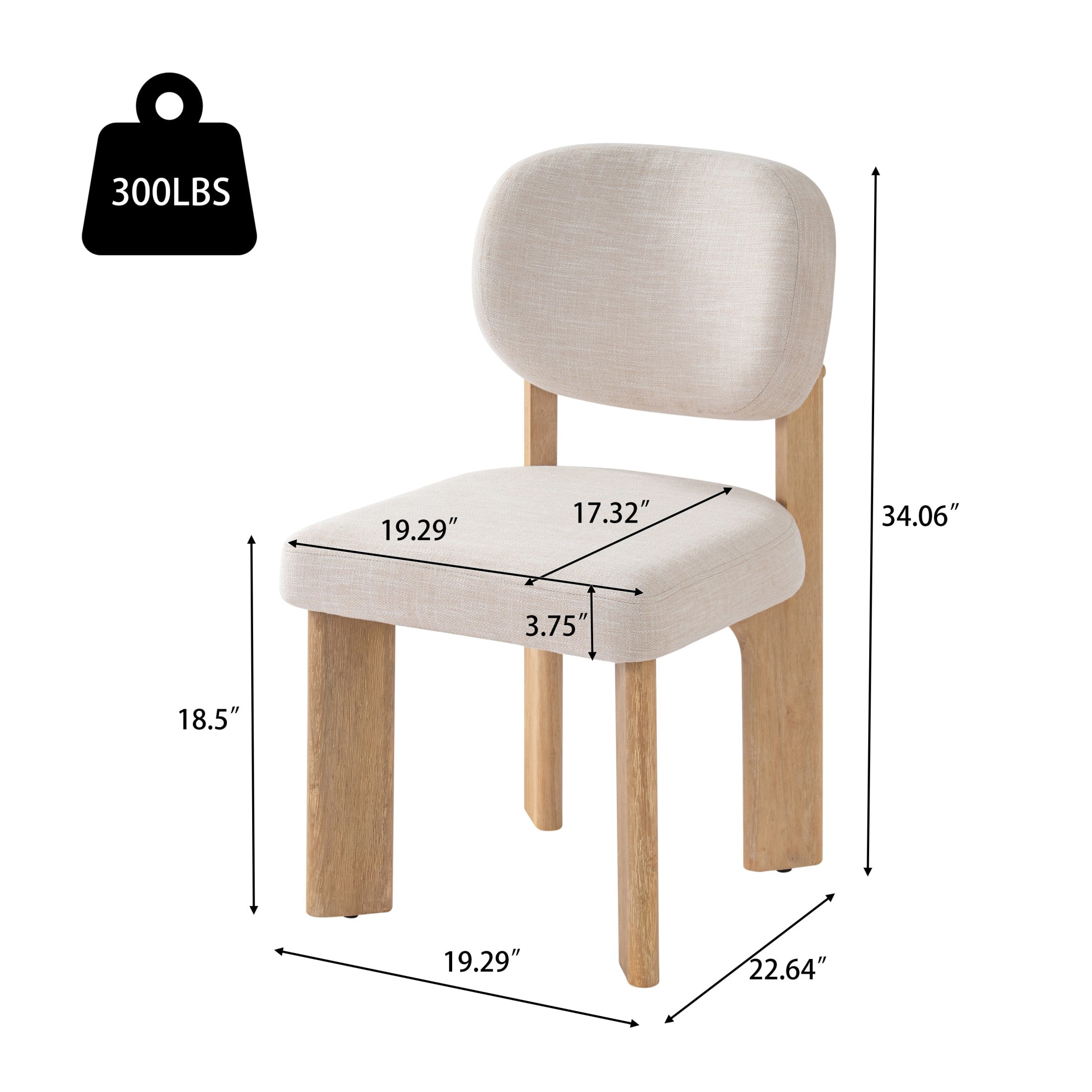 Christopher Knight Home Modern Upholstered Armless Dining Chairs, Wood Frame, Natural+Beige, Set of 2