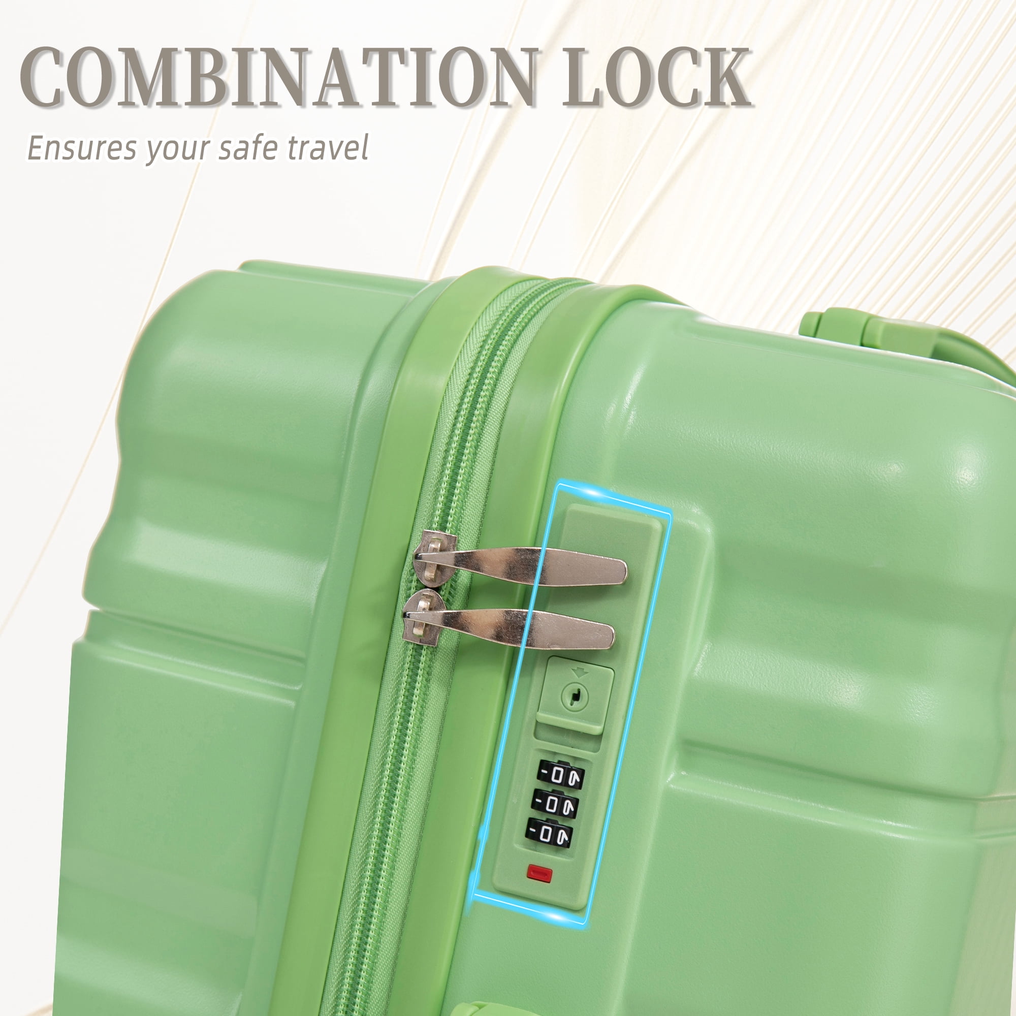 Alvantor 3 Pcs Luggage Set,ABS Hardside Suitcase with Spinner Wheel, 20"24"28" Green