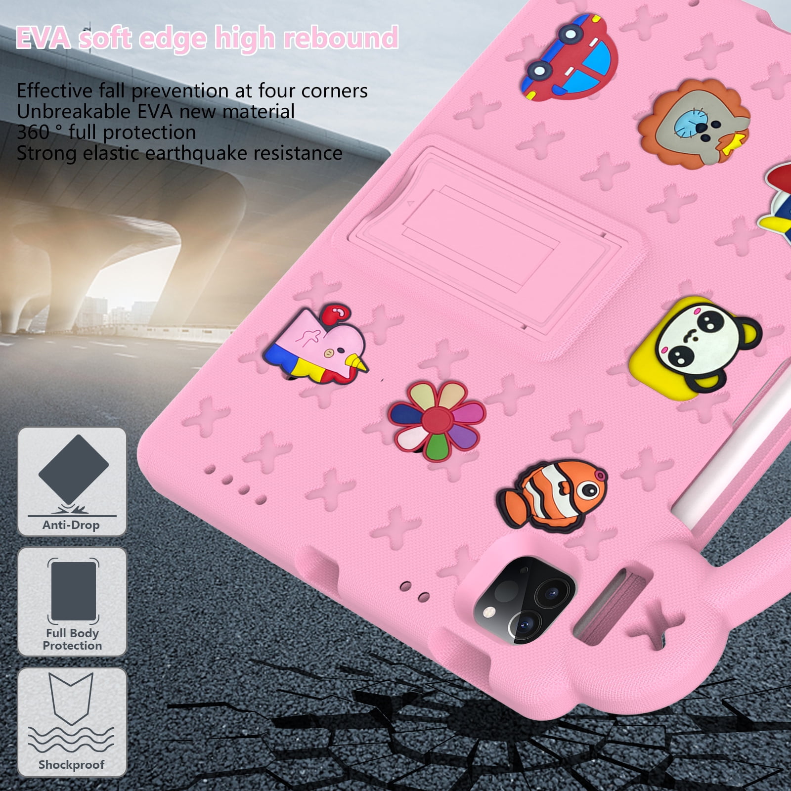 Rugged Case for Apple iPad A16 11th Gen 11 inch 2025 & iPad 10th Gen 10.9" with Screen Protector Film, Shockproof EVA Foam Cover with Adjustable Shoulder Strap, Built-in Kickstand, Child-Friendly