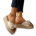 thumbnail image 4 of Xdegoge Espadrille Platform Sandals for Women Wedge Slides Slip On Peep Toe Cute Knotted Bowknot Decor Jute Sole Casual Summer Vacation Walking Footwear, 4 of 9