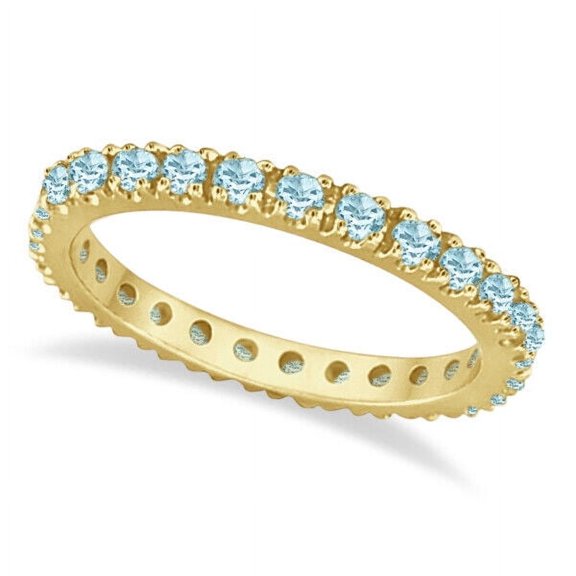 Blue Aquamarine Wedding Eternity Stackable Ring Guard Band Ring 925 Sterling Silver Yellow Gold Plated Gemstone Jewelry For Women Gift