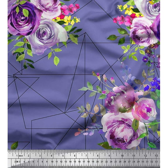 Soimoi Cotton Duck Fabric Triangle,Leaves & Rose Flower Decor Fabric Printed Yard 42 Inch Wide