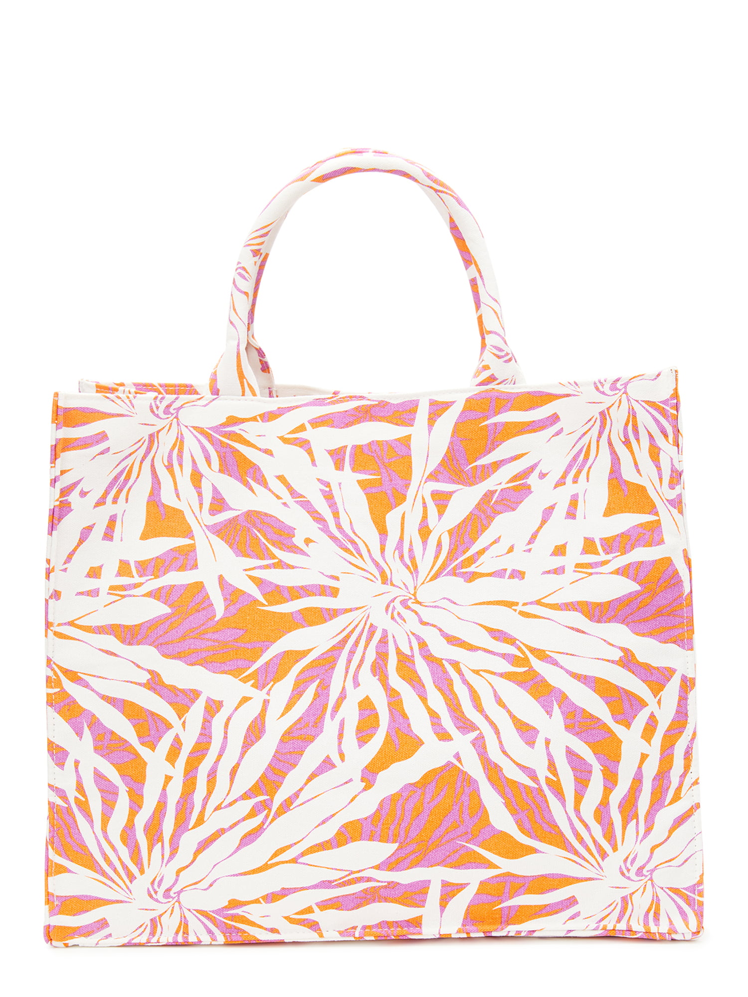 No Boundaries Women's Sunshine Canvas Print Beach Tote Handbag, Orange/Pink  