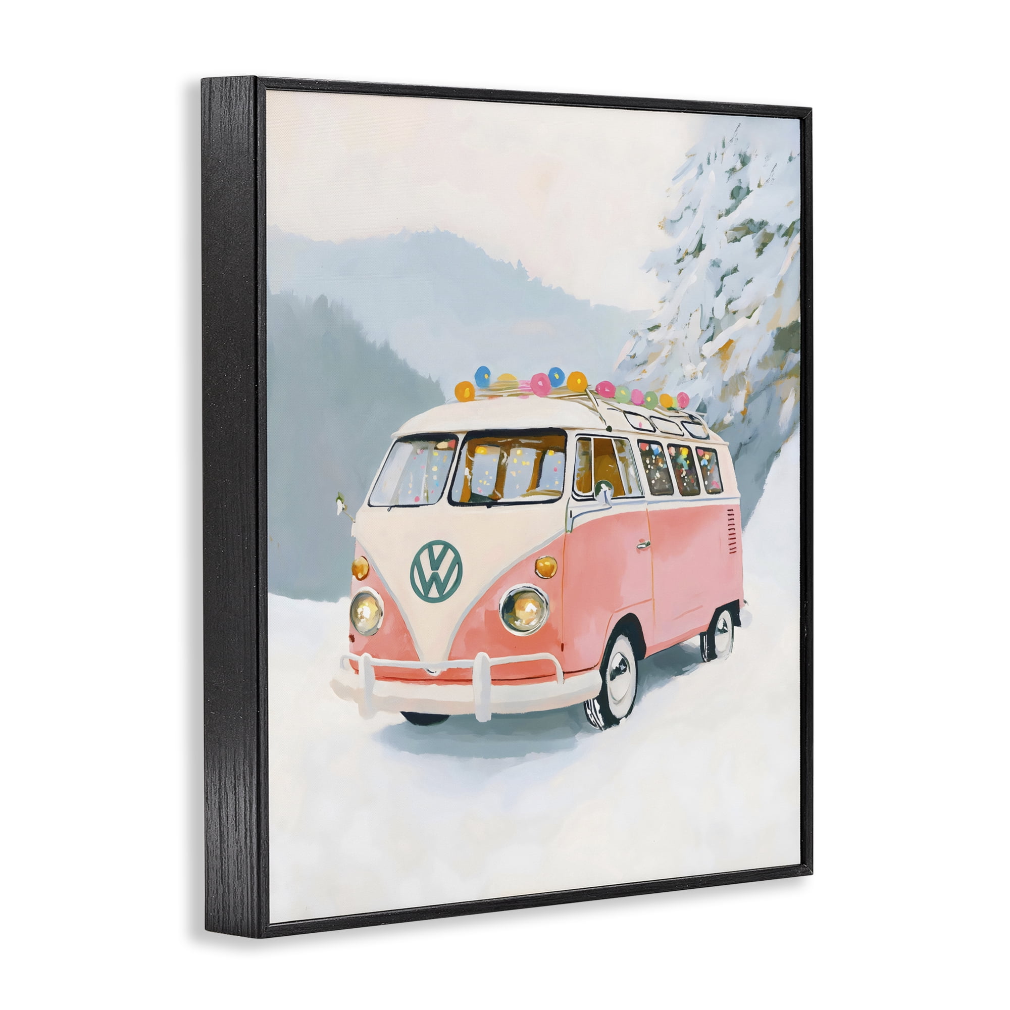 Stupell Industries Pink Christmas Van in Snow Black Framed Giclee Art, design by The Prints Vibe