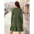 thumbnail image 5 of DARING DIVA Casual Long Sleeve Tiered A-Line Swing Dress S Army Green, 5 of 7