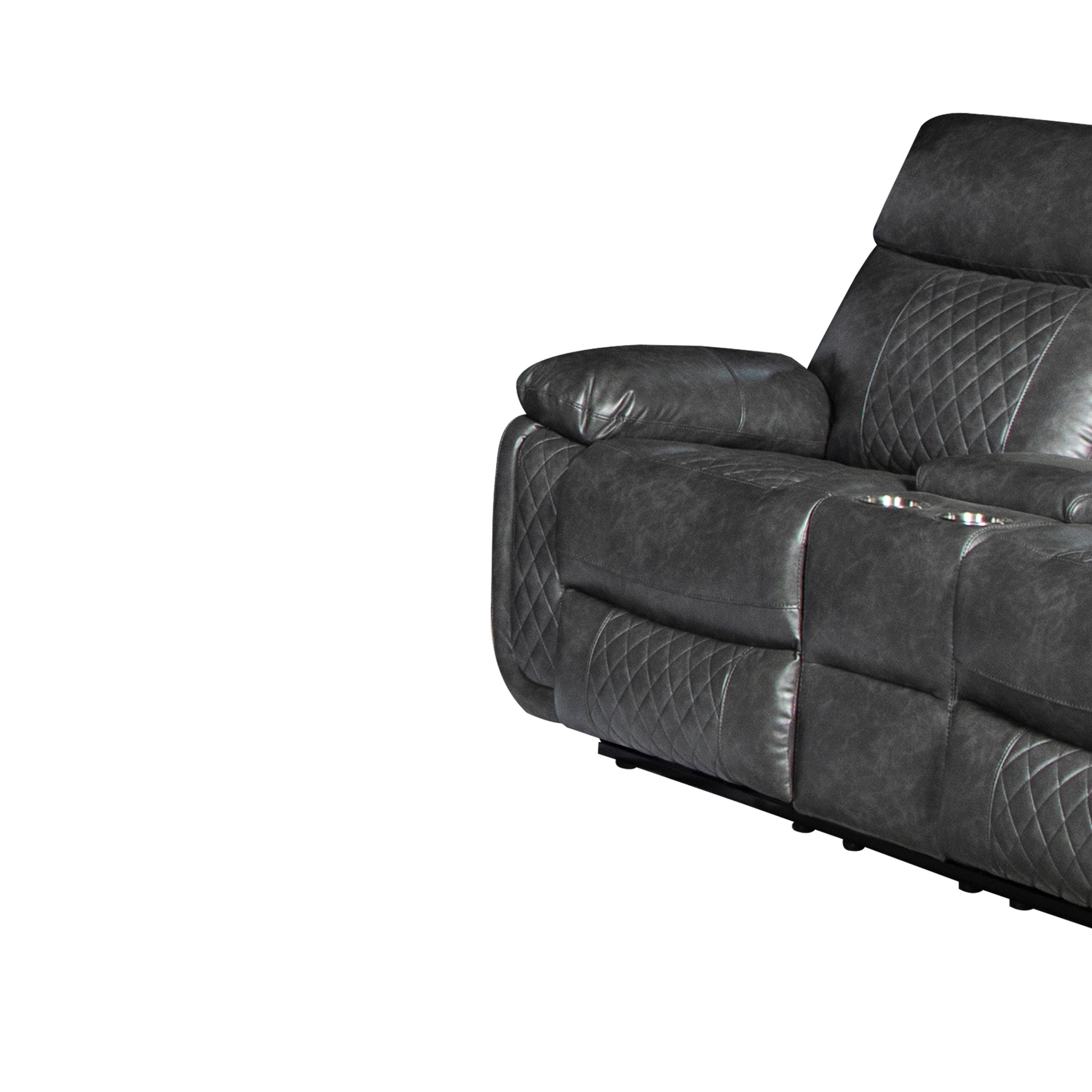 Contemporary Plush Faux Leather Upholstered Living Room Reclining Loveseat, Grey