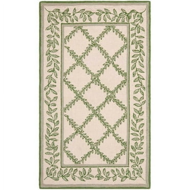 SAFAVIEH Chelsea Alecia Geometric Borders Wool Area Rug, Ivory/Light Green, 2'9" x 4'9"