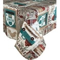 thumbnail image 4 of Newbridge Rectangle Vinyl Tablecloth with Flannel Backing, 60 x 120 Inch, Brookside Farm to Table, Indoor Outdoor Waterproof Wipe Clean Vinyl Table Cover, Teal Farm House Cottage Print, 4 of 7