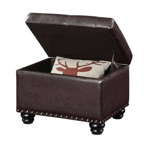 FurniFact Storage Ottoman Footrest Chair in Brown Faux Leather, Pressure Hinge